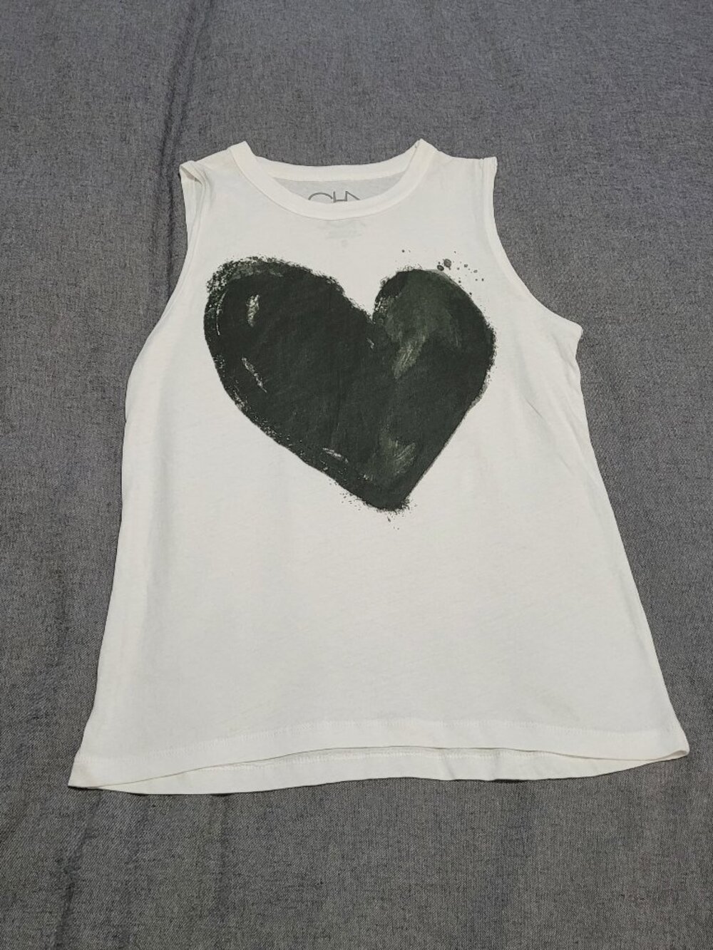 Chaser White Tank Top with Black Heart Graphic
